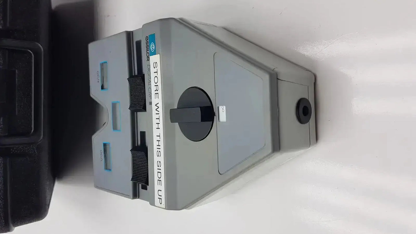 Gray plastic electrical circuit breaker with black handle and blue labeling for essilor x81701 precision digital crp use