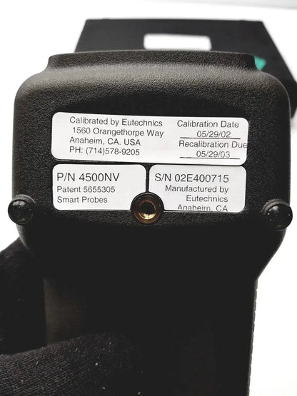 Black eutechnic precision temperature 4500nv smart probe with matte finish and white calibration label stickers