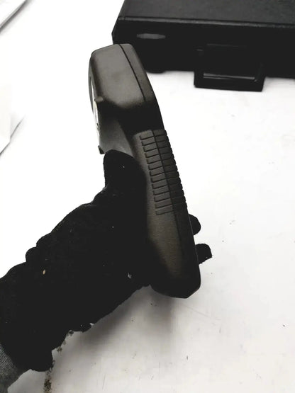 Black plastic handheld barcode scanner with textured grip for eutechninc precision temperature 4500 thermo meter use