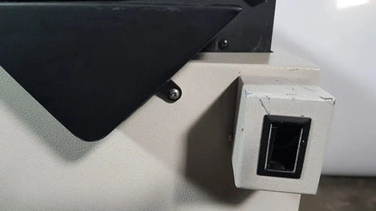 Black rectangular slot on weathered off-white industrial control box of excellent spex 6850 freezer mill for biomedical evaluation of hospital surplus