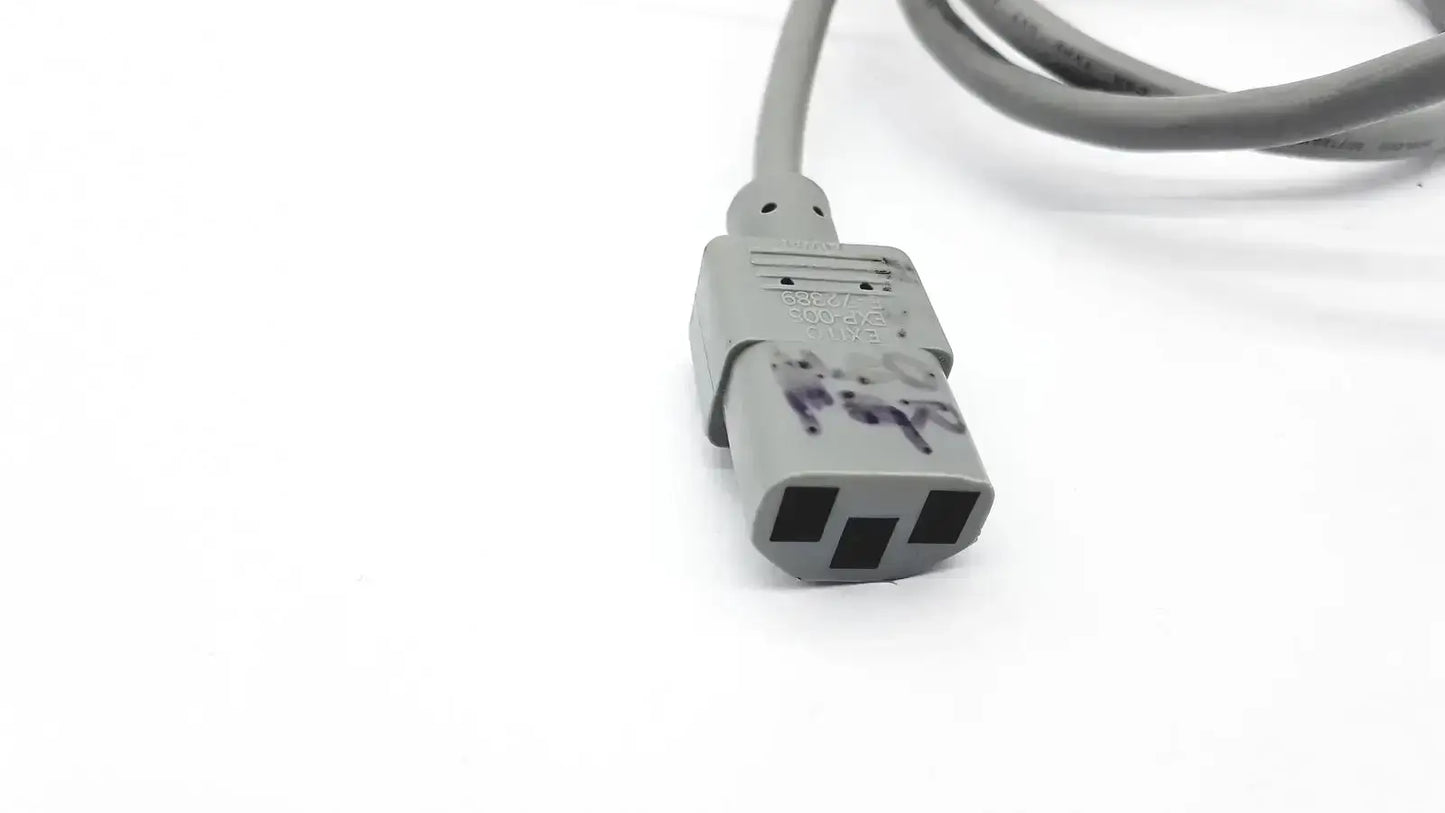 Exito exp-005 grey ac power cable with gray three-pronged plug featuring embossed branding and black contacts