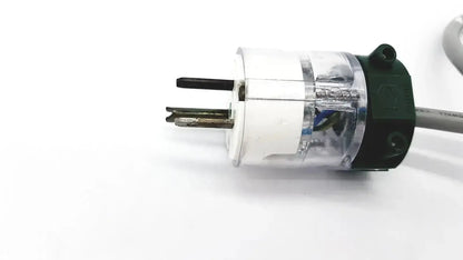 Clear plastic and black electrical plug with two flat prongs for Exito EXP-005 grey AC power cable USIP