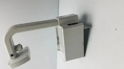 A sleek off-white wall-mounted security camera with curved arm and rectangular housing from gse mode 9400 hospital surplus