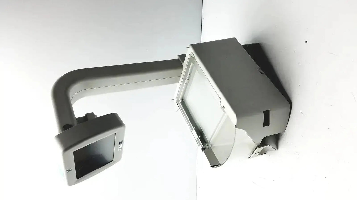 Gray industrial-style wall-mounted led light fixture with curved arm eyecon by gse mode 9400 hospital surplus pill counter use