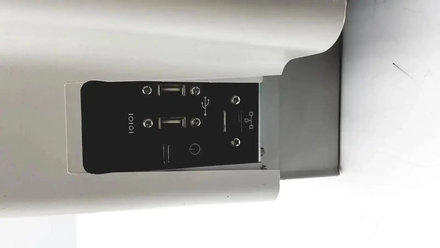 Silver gse mode eyecon wall-mounted charging station with black usb panel and power outlets for hospital surplus use