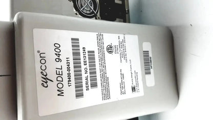 Gray plastic eyecon by gse model 9400 device with white label showing model and serial number for used medical equipment sale g-cir-r4-6f