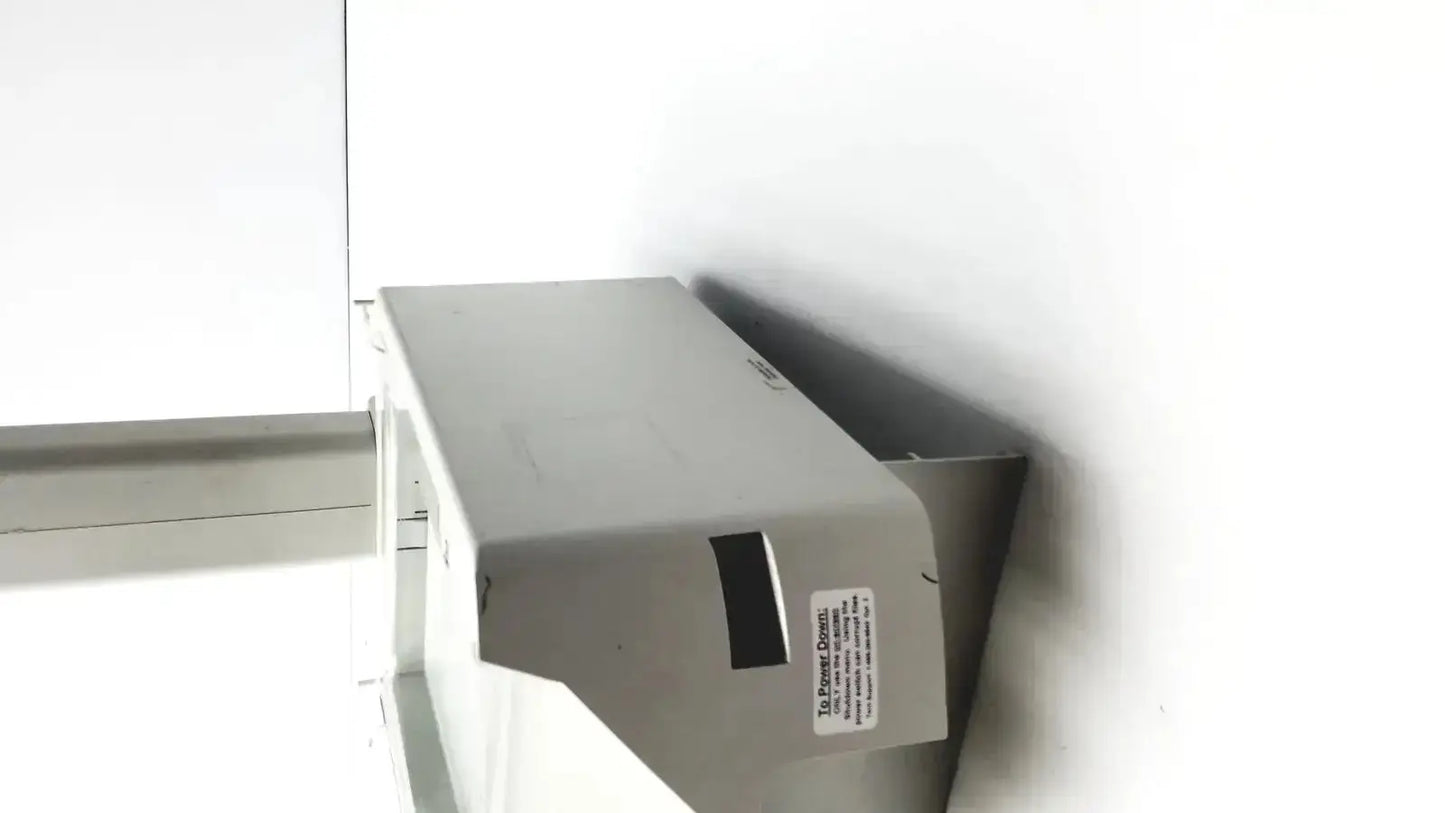 Gray plastic wall-mounted hand dryer eyecon by gse model 9400 with black paper towel slot g-cir-r4-6f used medical equipment for sale