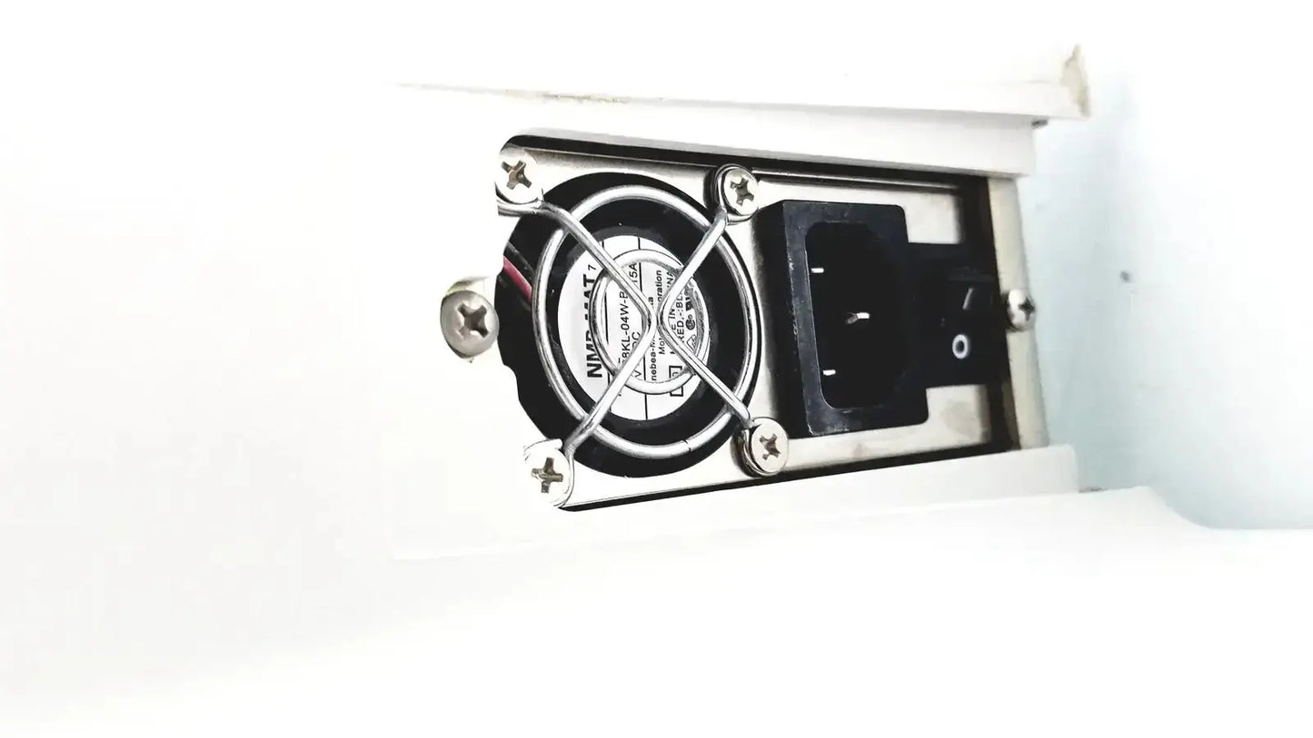 Silver-framed cooling fan with black blades in white housing of eyecon gse model 9400 used medical equipment for sale