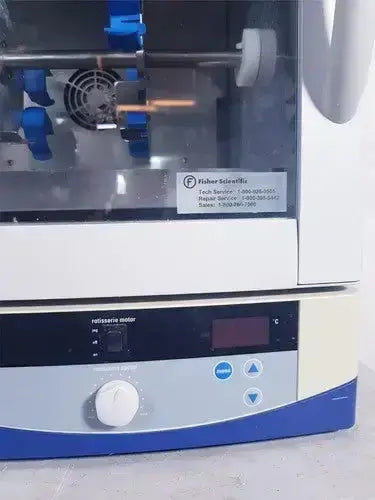 White and blue fisher scientific isotemp hybridization rotisserie incubator with digital control panel incubator cat 13-247-20