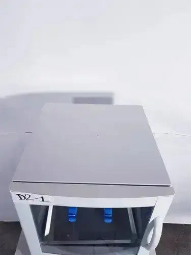 Silver metallic Fisher Scientific Isotemp hybridization rotisserie incubator with glass door and blue handles incubator cat 13-247-20