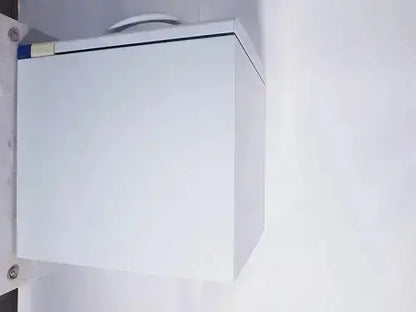 White rectangular wall-mounted fisher scientific isotemp hybridization rotisserie incubator with blue hinge accent