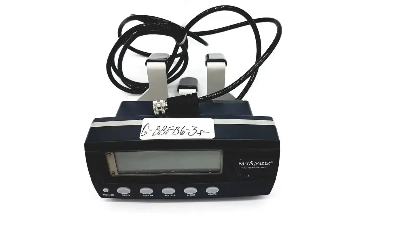 Black med-mizer digital scale with silver accents and coiled cable for med-mizer allcare beds use