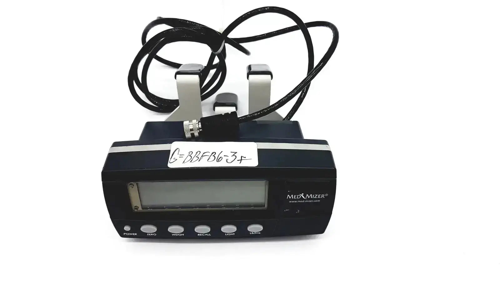 Black med-mizer digital scale with silver accents and coiled cable for med-mizer allcare beds use