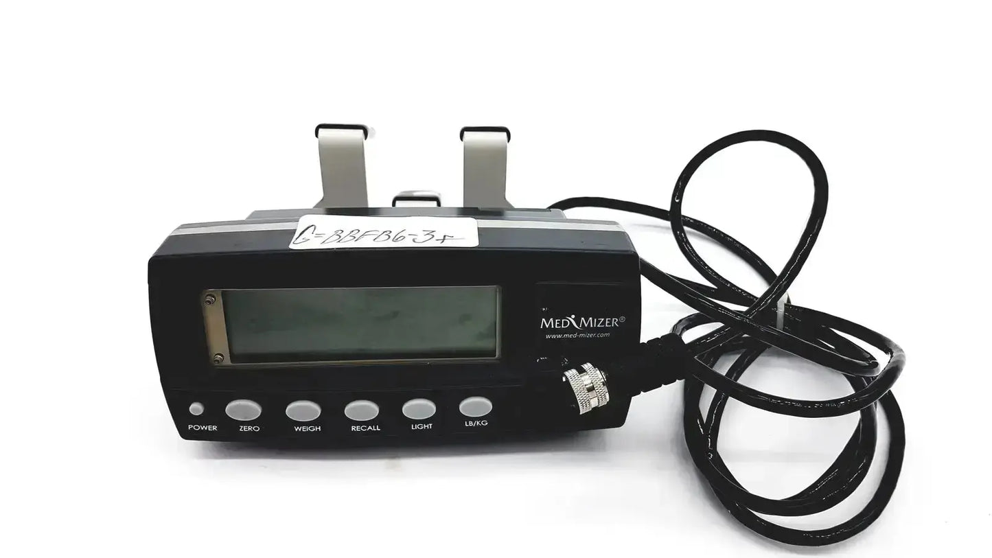 Black Med-Mizer digital scale with rectangular display and coiled cable for Med-Mizer AllCare beds use