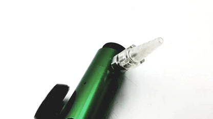 Green metallic vape pen with clear glass mouthpiece and black accents featured with flotec rr803-310p2 oxygen regulator