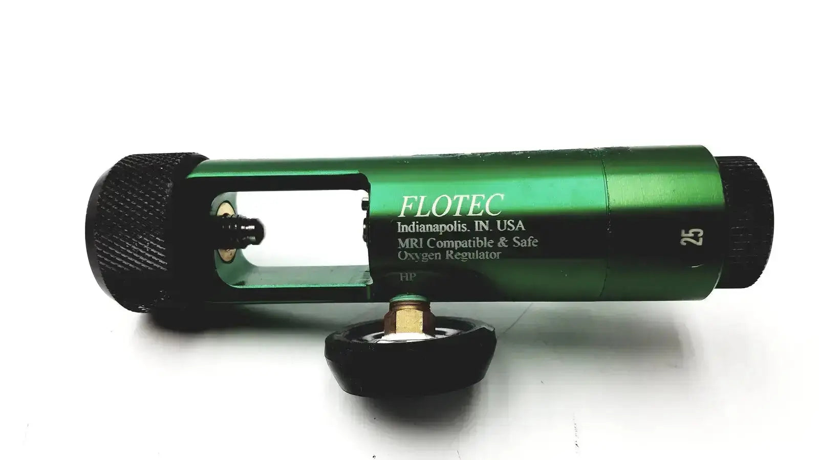 Green flotec rr803-310p2 oxygen regulator with black knurled ends and brass valve compatible with watch-pat200u finger sensor