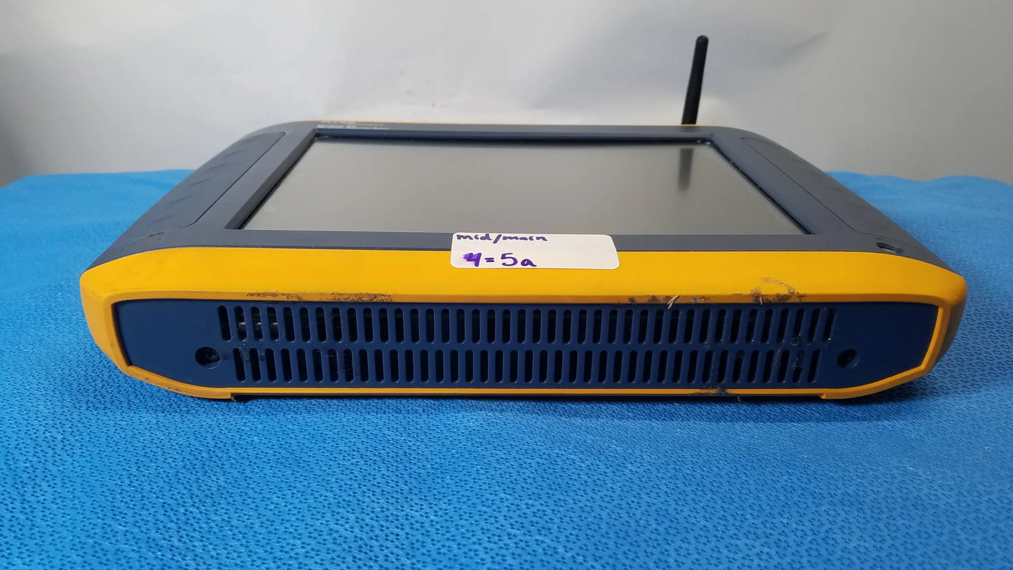 Yellow and blue rugged fluke networks optiview xg network analysis tablet with black antenna for field use