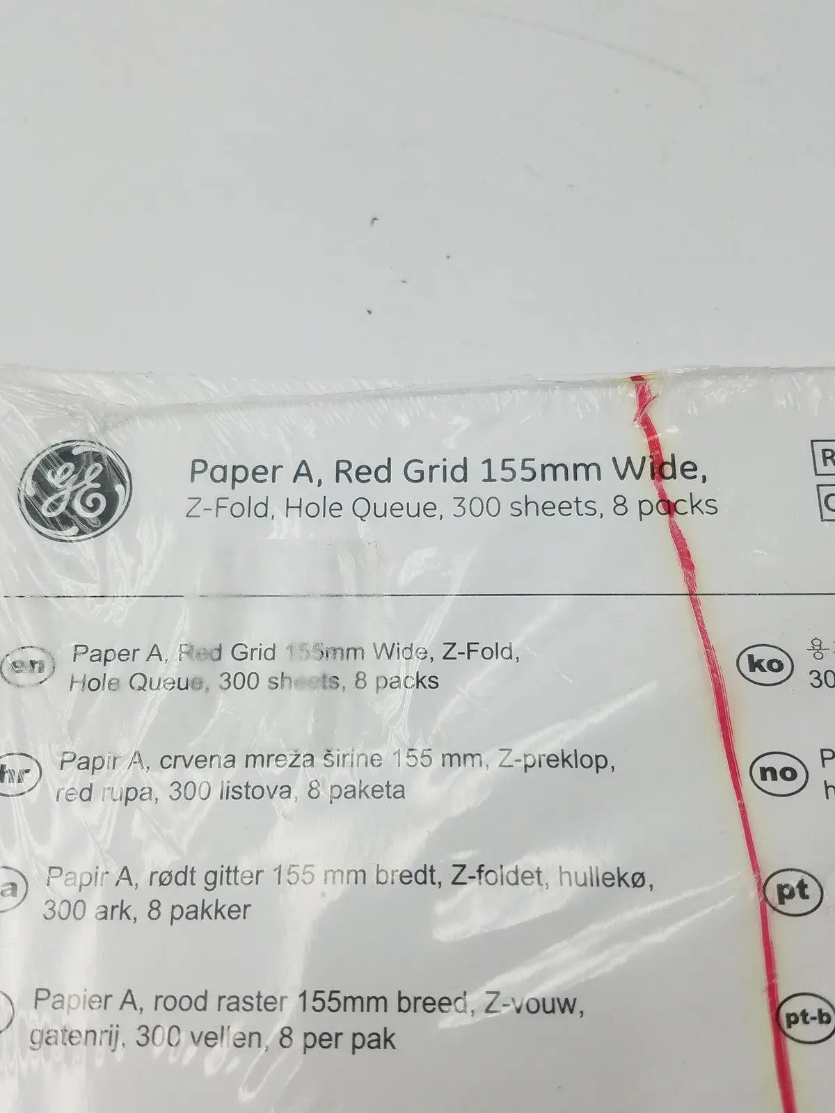 GE 2104770-001 Paper A Red Grid 155mm Wide Z-Fold Hole Queue - Thermal Chart