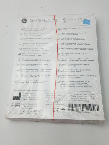 GE 2104770-001 Paper A Red Grid 155mm Wide Z-Fold Hole Queue - Thermal Chart