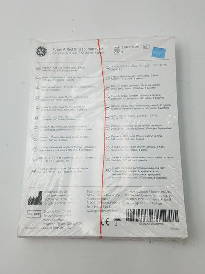 GE 2104770-001 Paper A Red Grid 155mm Wide Z-Fold Hole Queue - Thermal Chart