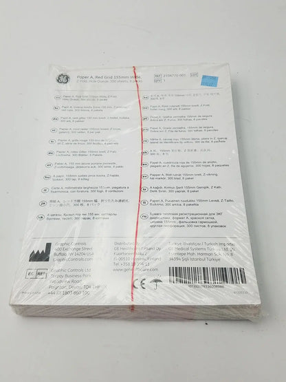 GE 2104770-001 Paper A Red Grid 155mm Wide Z-Fold Hole Queue - Thermal Chart