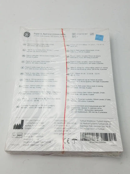 GE 2104770-001 Paper A Red Grid 155mm Wide Z-Fold Hole Queue - Thermal Chart