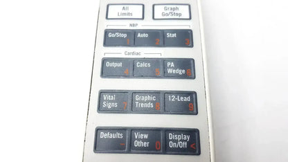 Gray plastic ge adult solar 8000m 8000i remote control with black cardiac and vital signs function buttons