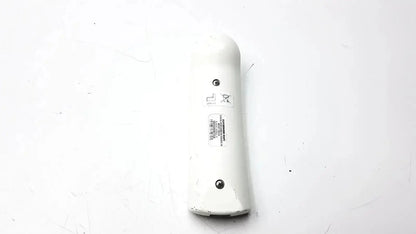 Back of a white plastic ge adult solar 8000m 8000i remote control with two screws and a label visible