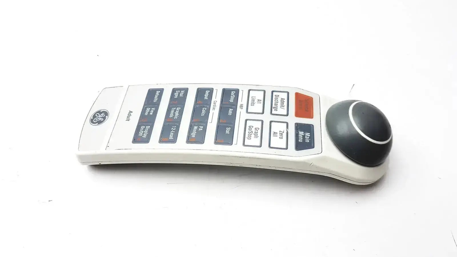 White GE brand ergonomic trackball mouse with black ball and gray buttons for adult solar 8000m 8000i remote use