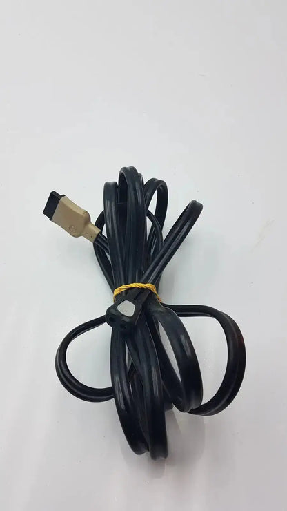 Black hdmi cable with gold connector coiled and secured by yellow tie from ge cable suitable for medical equipment use