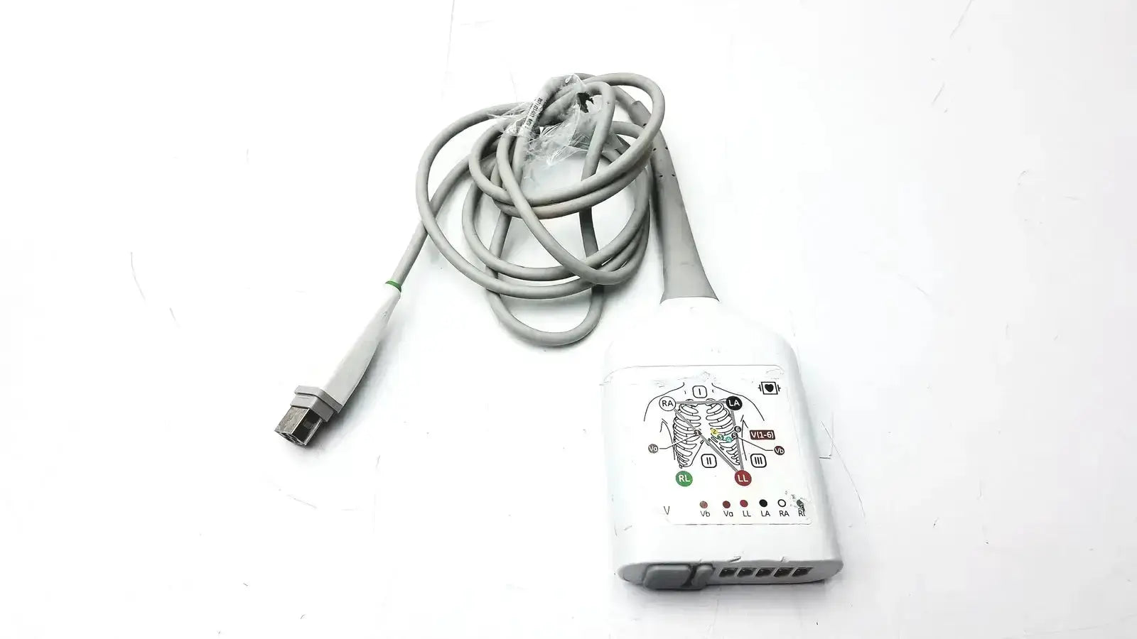 White GE CARESCAPE ECG parameter cable 3.6m with gray cables and human torso diagram for micro module electrode placement