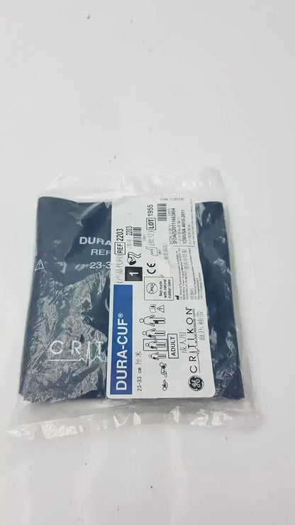 Ge critikon dura-cuf 2203 adult blood pressure cuff dark blue dura-cuff in clear plastic packaging with white and blue label