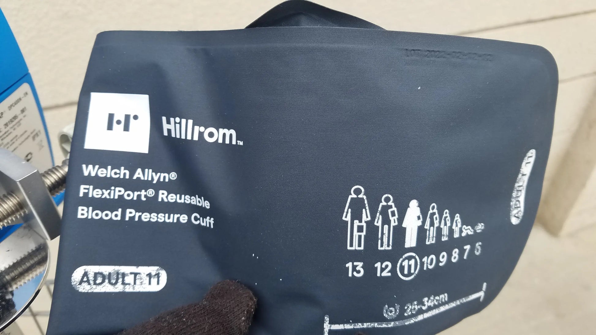 Dark blue reusable blood pressure cuff by hillrom for adult size 11 compatible with dinamap procare dpc 400 medical equipment