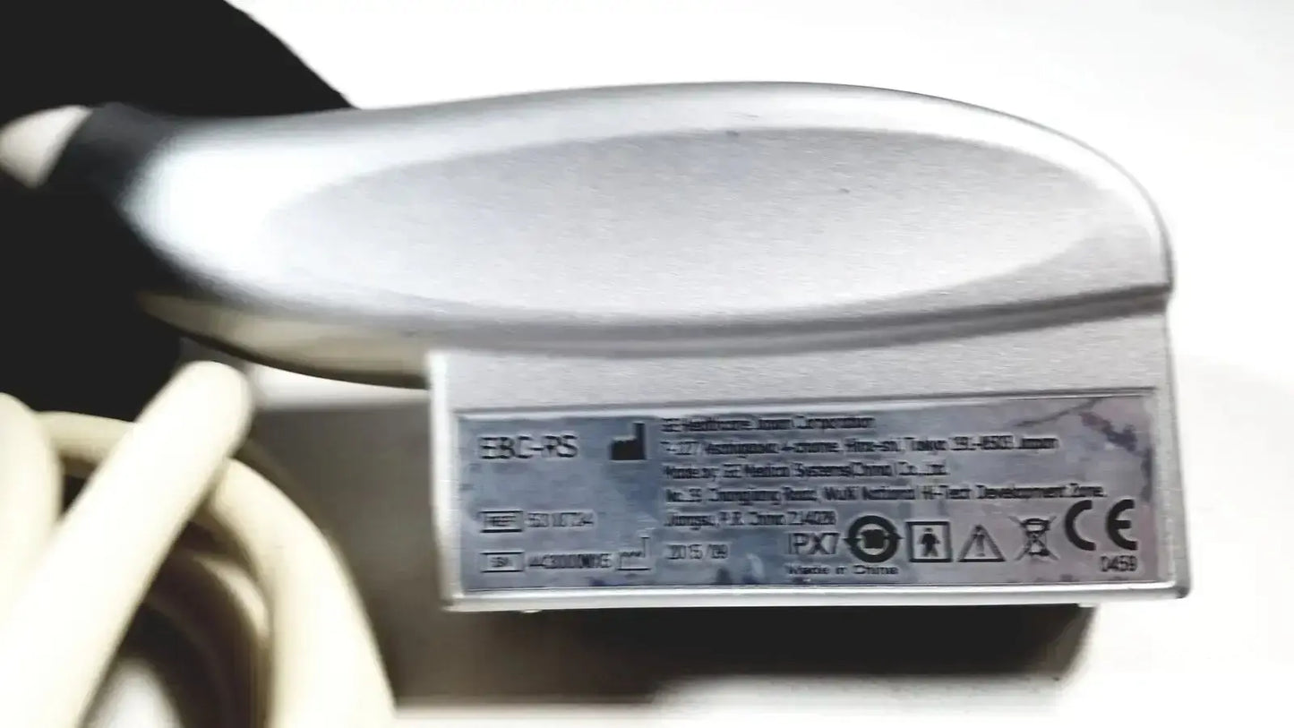 Silver metallic ge e8c-rs ultrasound probe transducer endo with sleek curved design and labeled backplate specifications