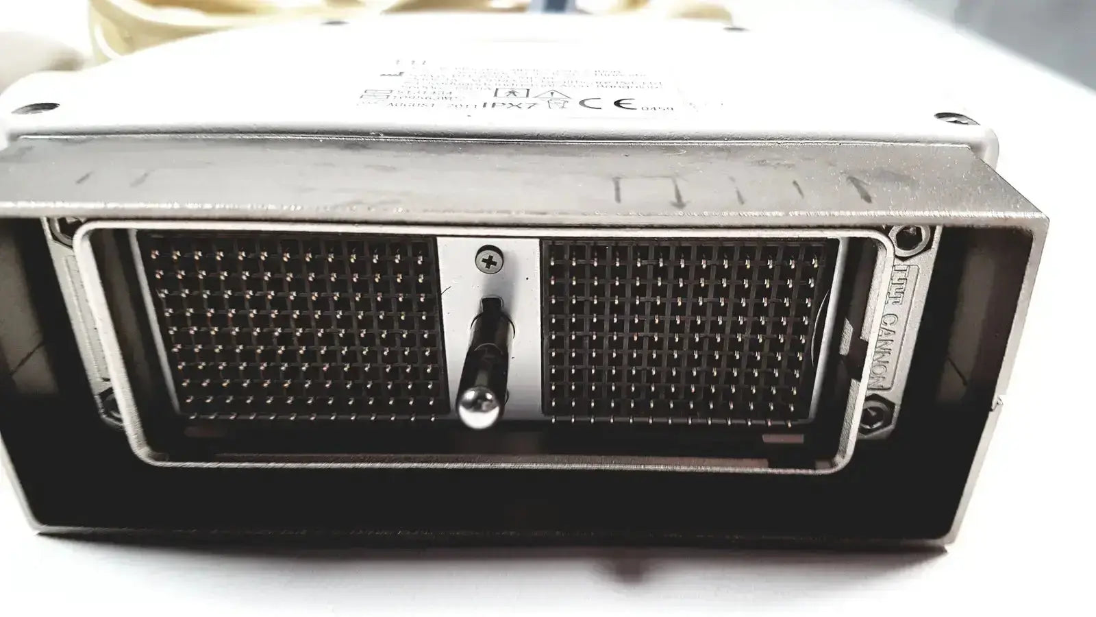 Silver metal server rack with black mesh and screw-mounted component for healthcare 11l linear array ultrasound use