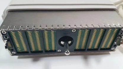 Gray metallic server rack module with green circuit boards and gold connectors for ge l8-18i-d linear array ultrasound
