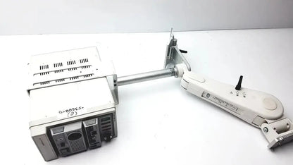 White plastic and metal gcx monitor mount arm with silver pole for ge marquette housing module 250sl