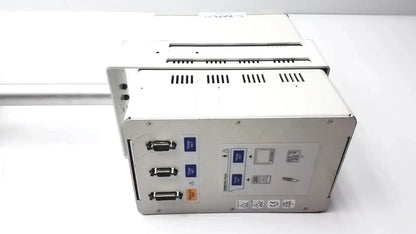White industrial control panel showing the back side of ge marquette tram-rac housing module 250sl with gcx monitor mount arm ports and buttons