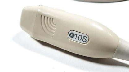 Beige ge medical phased array probe with smooth rounded handle and vented side panel for ge logic and vivid series