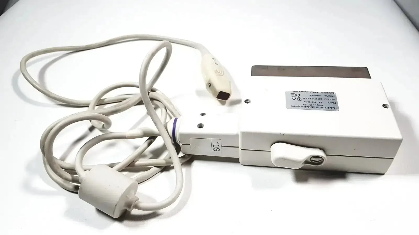 White medical phased array probe with coiled cables and handheld transducer for ge logiq and vivid series ultrasound machines