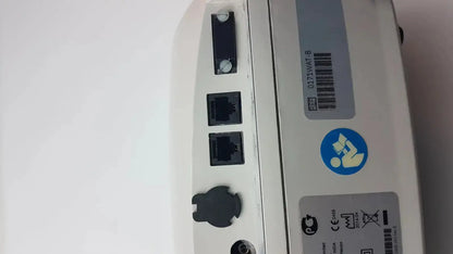 White plastic back panel of ge medical corometrics 170 series model 171 external fetal monitor with two black ethernet ports