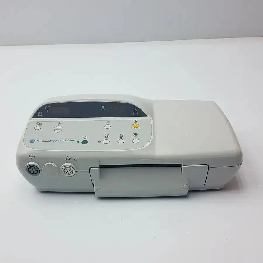 White plastic external fetal monitor with digital display and control buttons from GE Medical Corometrics 170 Series model 171