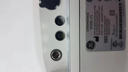 White ge corometrics model 171 external fetal monitor showing three circular ports on the side for medical use