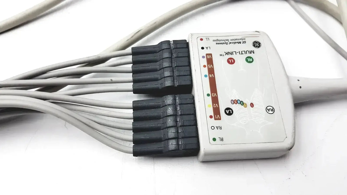 White ge multi-link medical signal processor with black connectors and color-coded leads lead trunk cable for ekg use