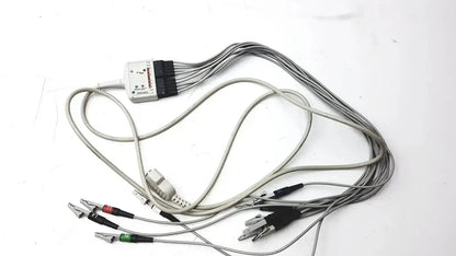Gray ge multi-link marquette ekg 10 lead trunk cable set with multiple connectors and central control unit