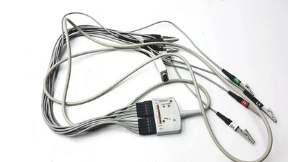 Gray GE multi-link Marquette EKG 10 lead trunk cable with labeled black and white connectors for ra la and ll electrodes