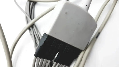 Gray and black medical lead trunk cable connector with rectangular housing for ge multi-link marquette ekg 10 lead trunk cable