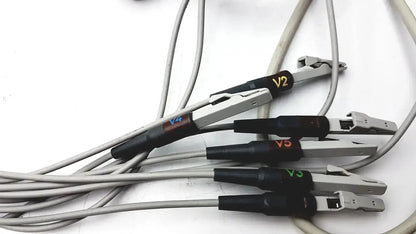 Gray lead trunk cable with black insulated probes labeled v1 to v4 for GE Multi-Link Marquette EKG 10 lead trunk cable