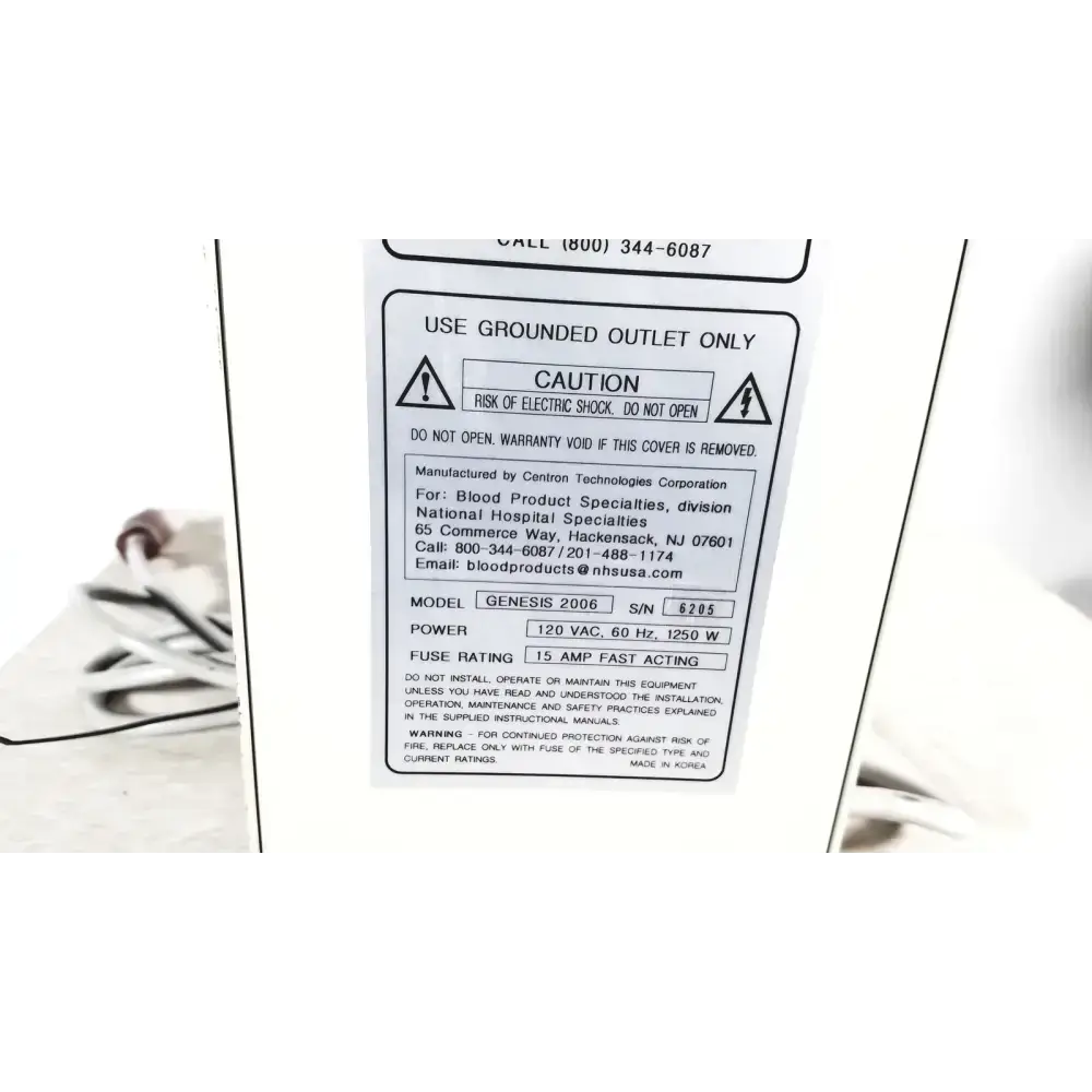 Genesis 2006 Plasma Thawing Water Bath System