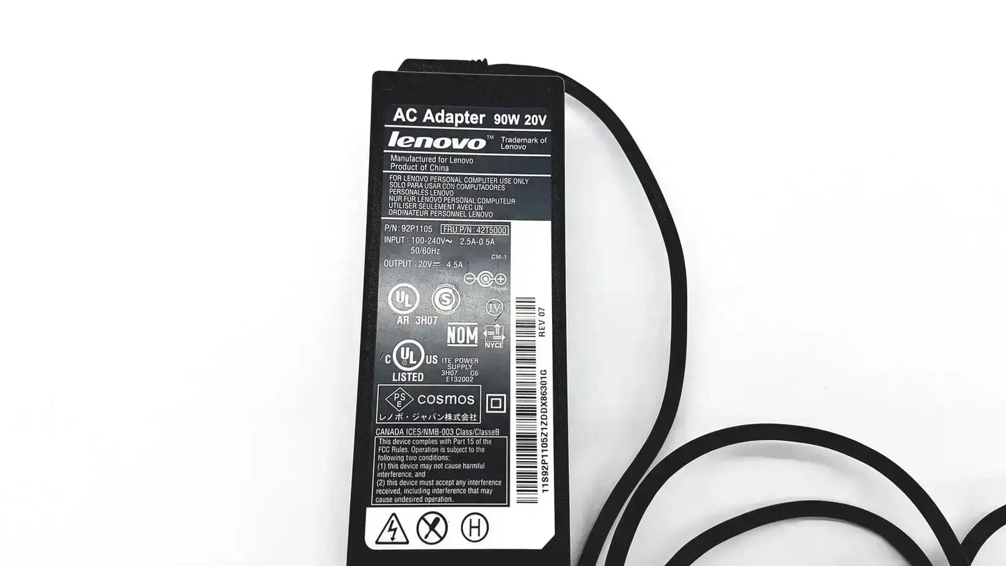 Black lenovo 90w power supply with round tip 42t5000 and coiled cord for reliable laptop charging